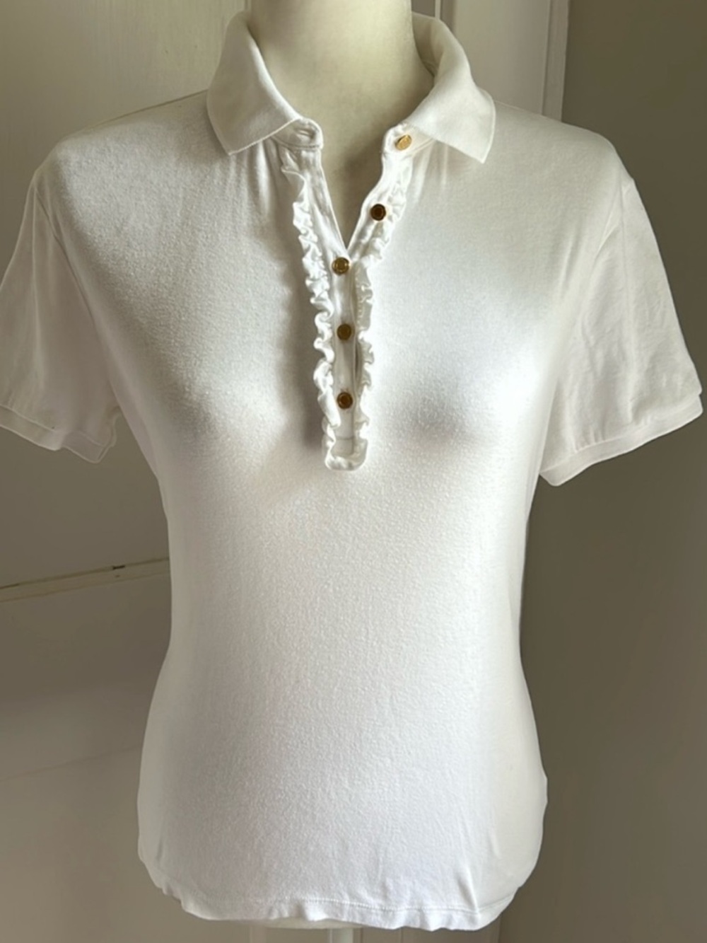 Lauren Ralph Lauren White Ruffle Polo | Preppy Old Money Aesthetic | Size S